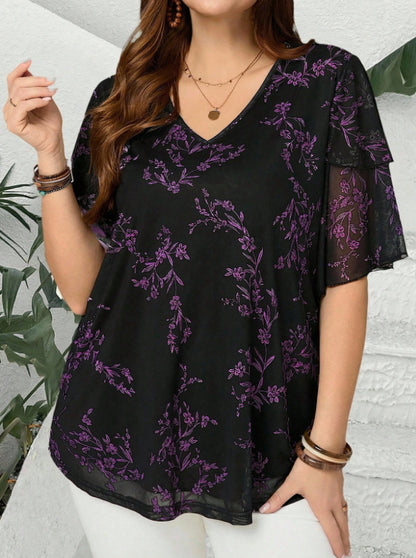 Women's Plus Size Floral V-Neck Tunic