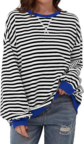 Cozy Colorblock Striped Crewneck Sweatshirt