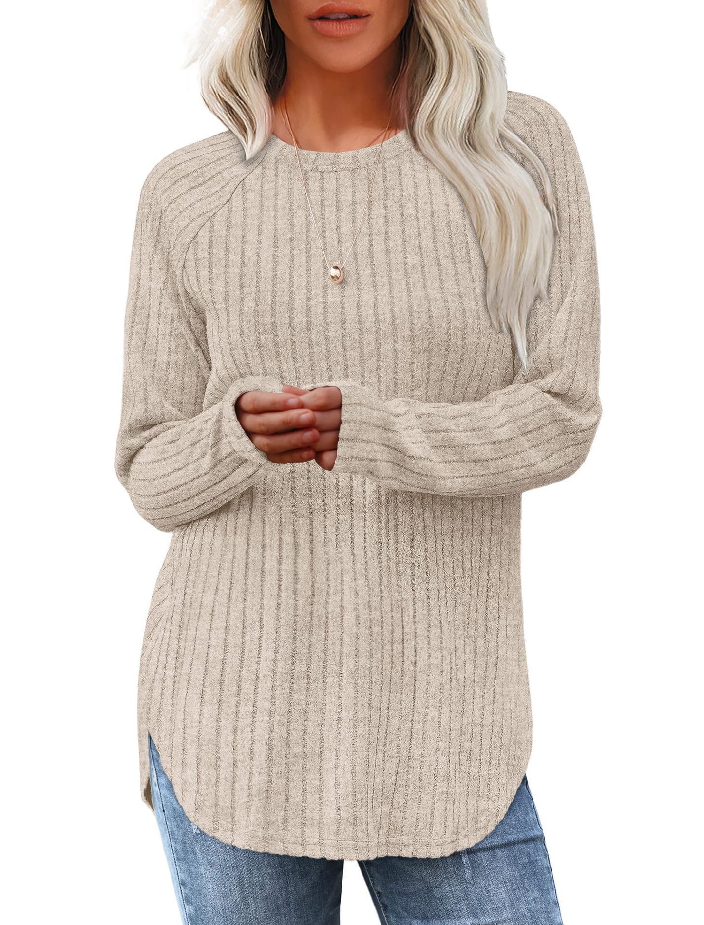 Women's Ribbed Knit Long Sleeve Top