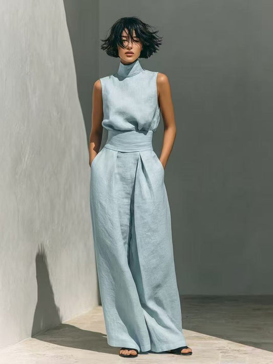 ✨Elegant High-Neck Two-Piece Wide-Leg Pants Set