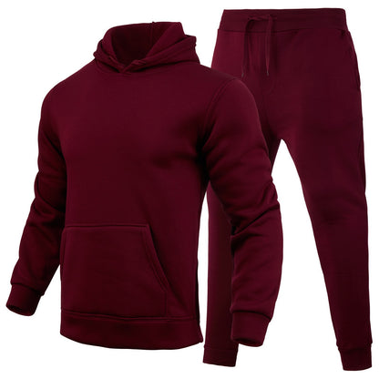 Men's Solid Color Casual Hoodie and Jogger Pants Set