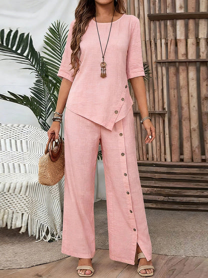 ✨Elegant Asymmetric Top & Wide-Leg Trouser Set