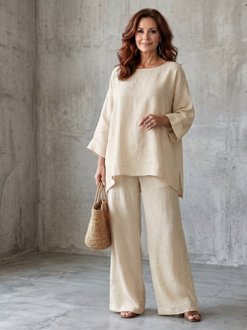 Women's Elegant Linen-Look Two Piece Vacation Lounge Set