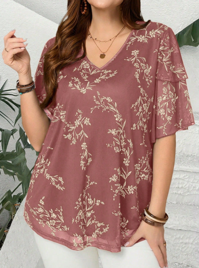 Women's Plus Size Floral V-Neck Tunic