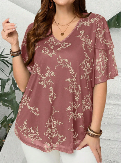 Women's Plus Size Floral V-Neck Tunic