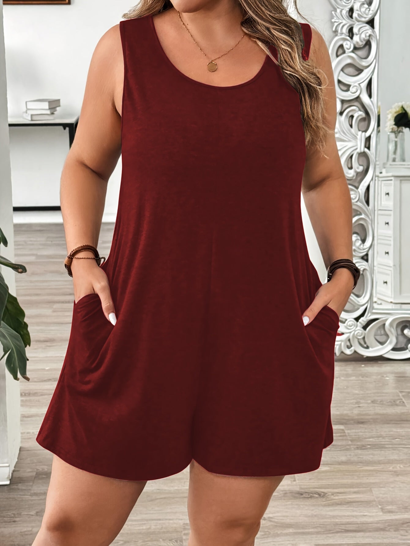Plus Size Loose Sleeveless Romper with Pockets