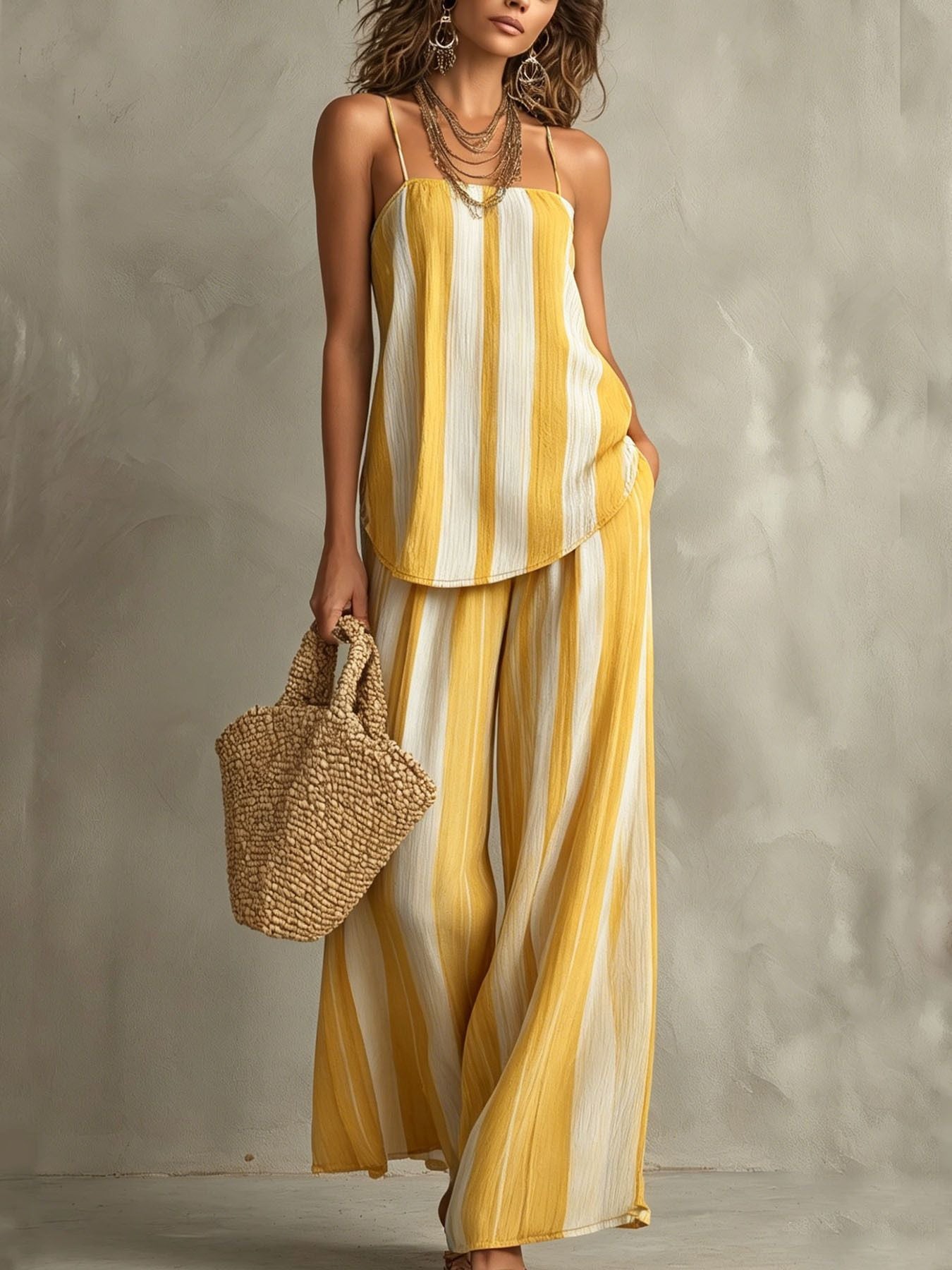 Striped Cami & Wide-Leg Pants Set