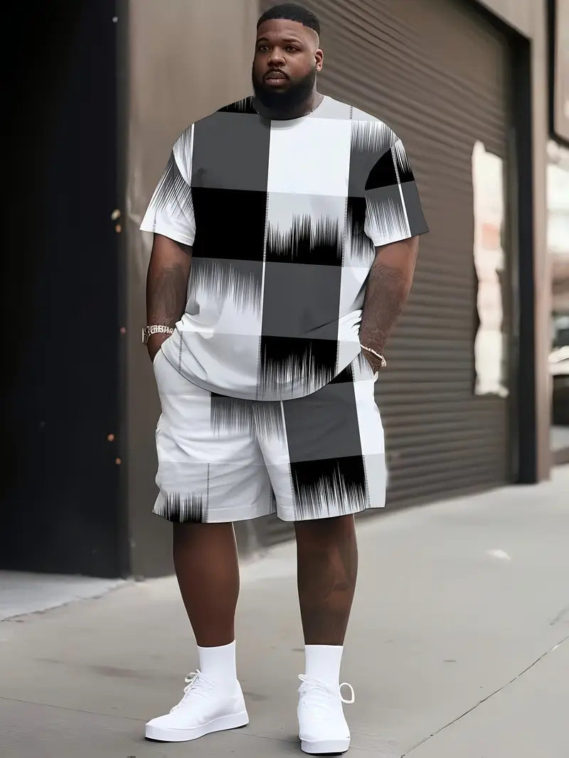 Men's Loose Geometric Print T-Shirt & Shorts Set