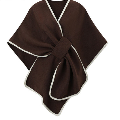 Women's Elegant Contrast Trim Draped Shawl Cape