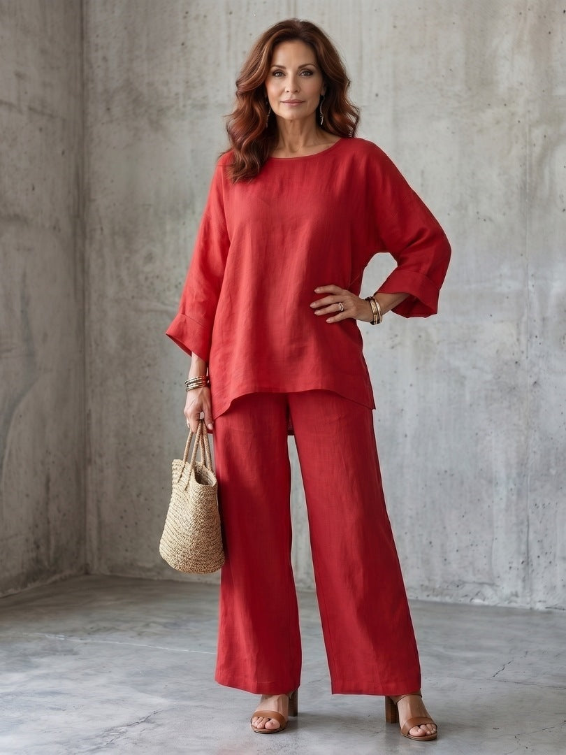 Women's Elegant Linen-Look Two Piece Vacation Lounge Set