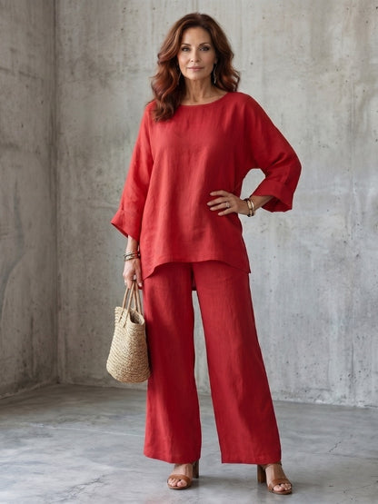 Women's Elegant Linen-Look Two Piece Vacation Lounge Set