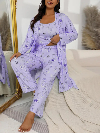 Plus Size Tencel Cotton 3-Piece Cherry Sleepwear Set