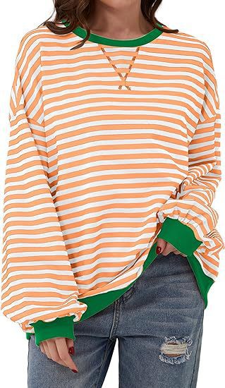 Cozy Colorblock Striped Crewneck Sweatshirt
