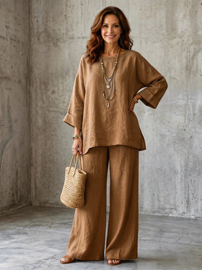 Women's Elegant Linen-Look Two Piece Vacation Lounge Set