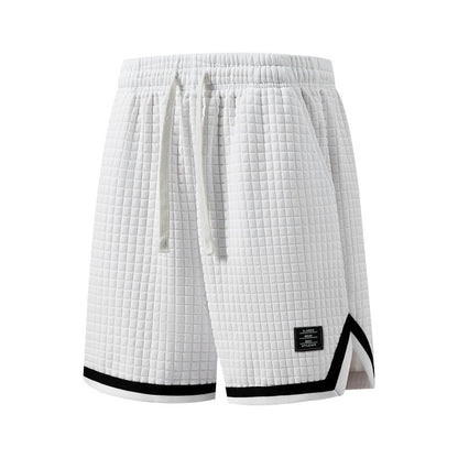 Men's Plus Size Waffle Grid Knit Shorts with Trim Detail