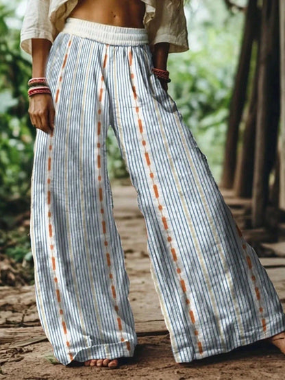 🌸Women Boho Floral Bird Print Wide Leg Long Pants With Pockets
