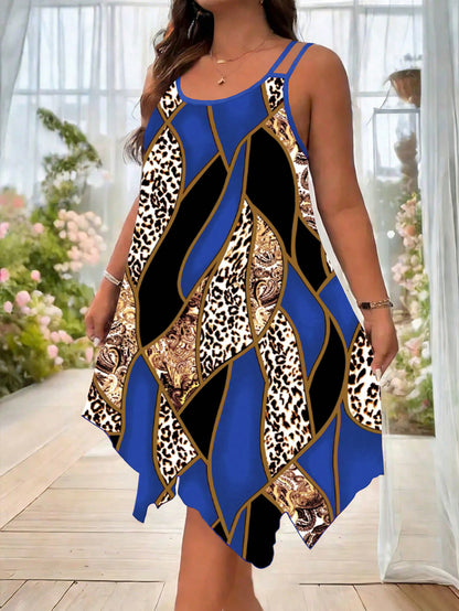 Women's Plus Size Patchwork Asymmetric Cami Dress