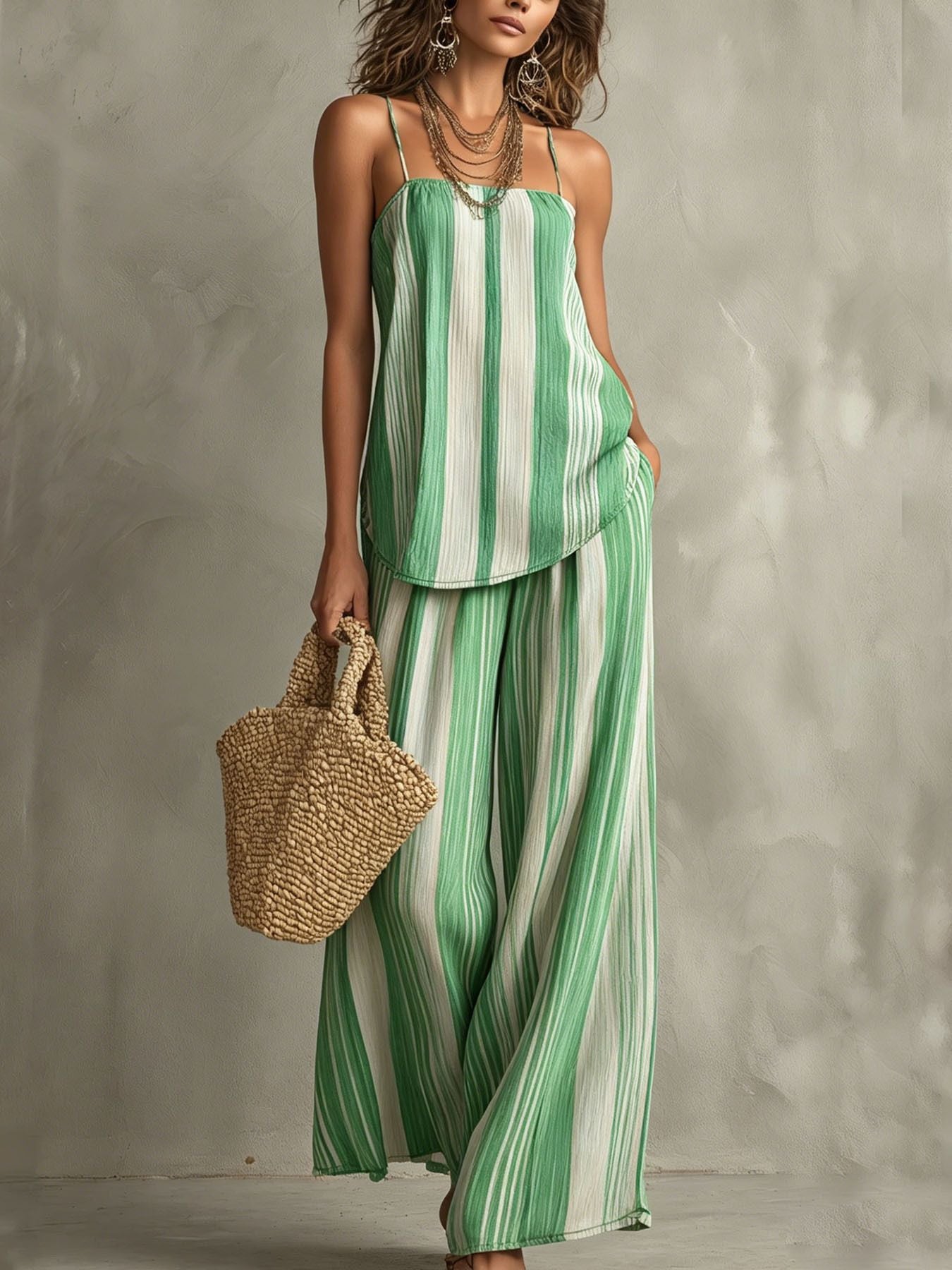 Striped Cami & Wide-Leg Pants Set