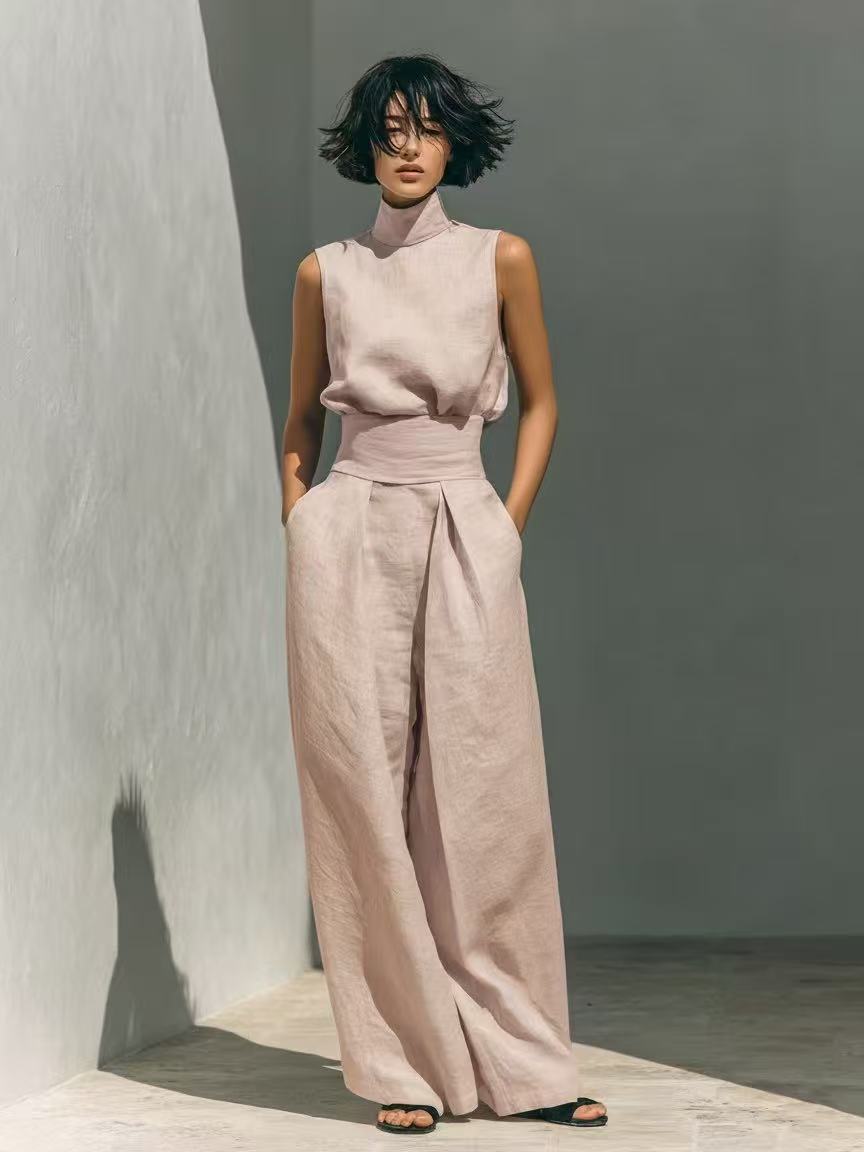 ✨Elegant High-Neck Two-Piece Wide-Leg Pants Set