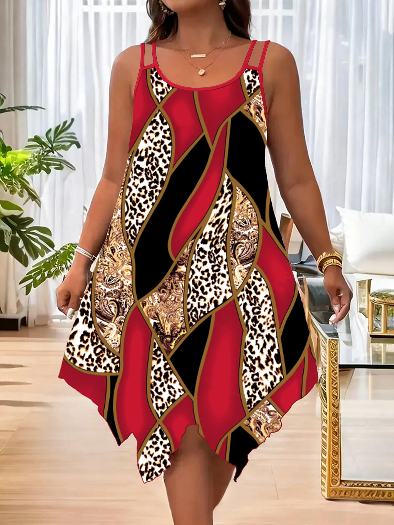 Women's Plus Size Patchwork Asymmetric Cami Dress