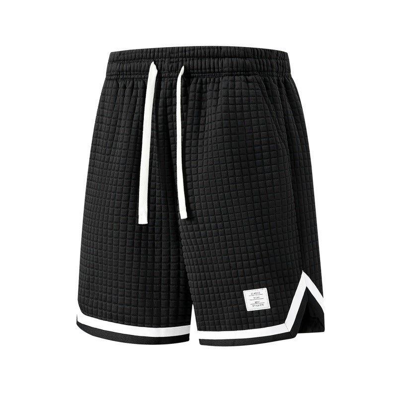 Men's Plus Size Waffle Grid Knit Shorts with Trim Detail