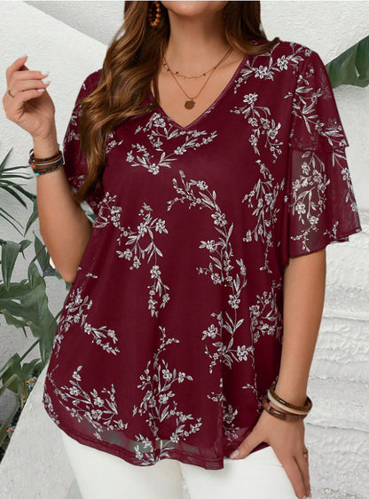 Women's Plus Size Floral V-Neck Tunic