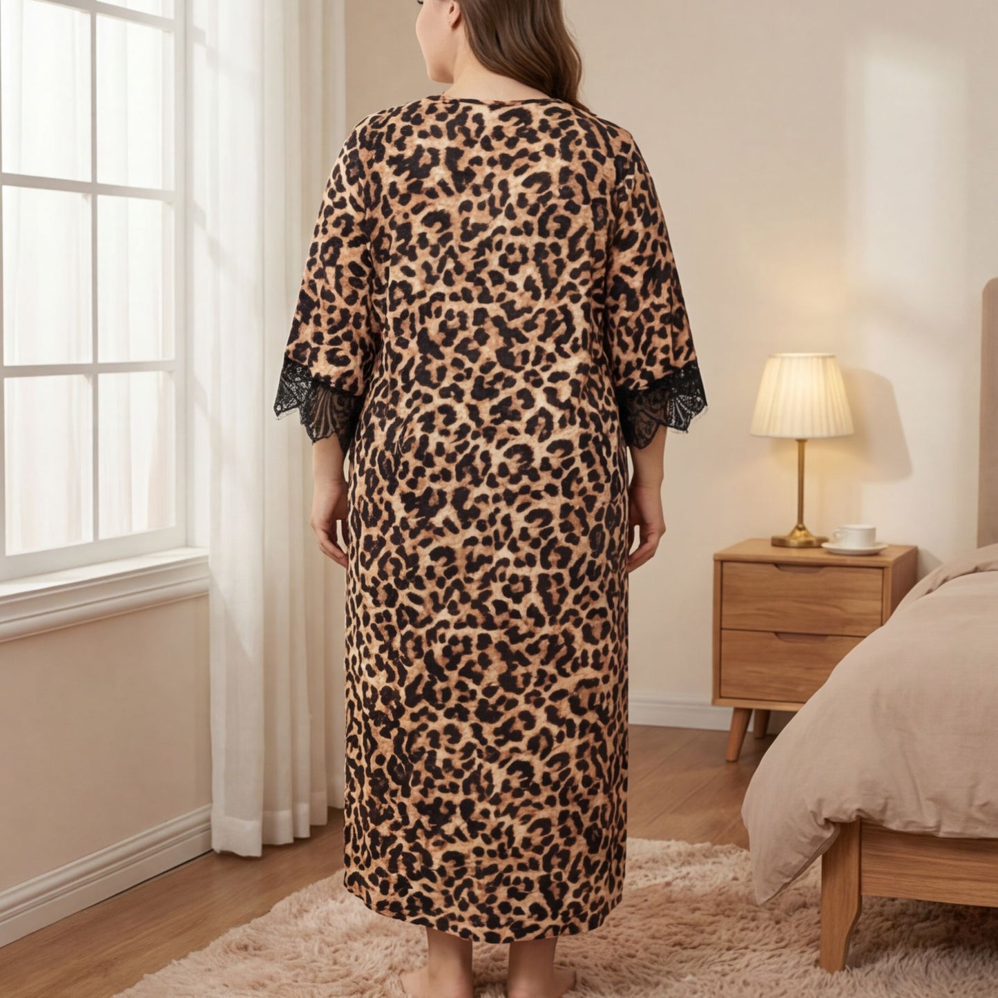 Plus Size Leopard Lace V-Neck Comfy Nightgown