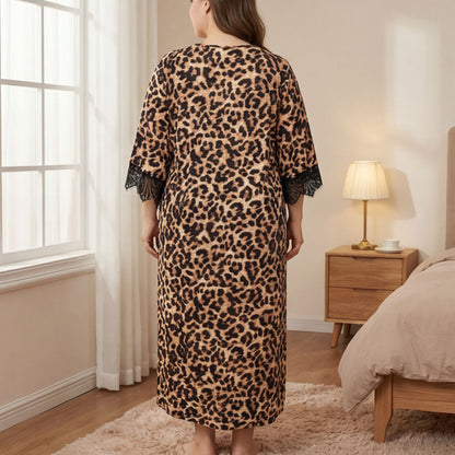 Plus Size Leopard Lace V-Neck Comfy Nightgown