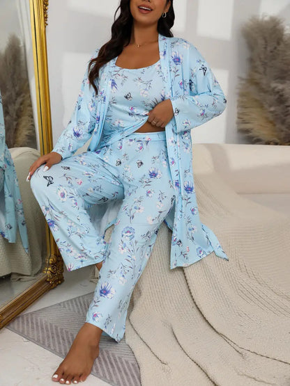 Plus Size Tencel Cotton 3-Piece Cherry Sleepwear Set