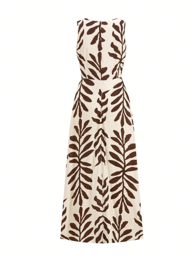Women's Boho Printed Sleeveless Front-Split Maxi Top & Wide-Leg Pants 2-Piece Set
