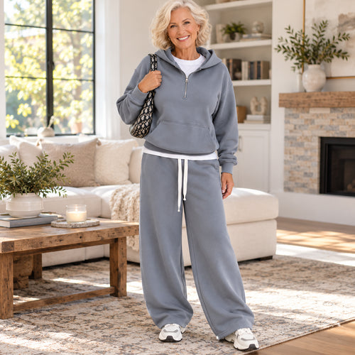 Women's Cozy Half-Zip Hoodie & Relaxed Pants Set