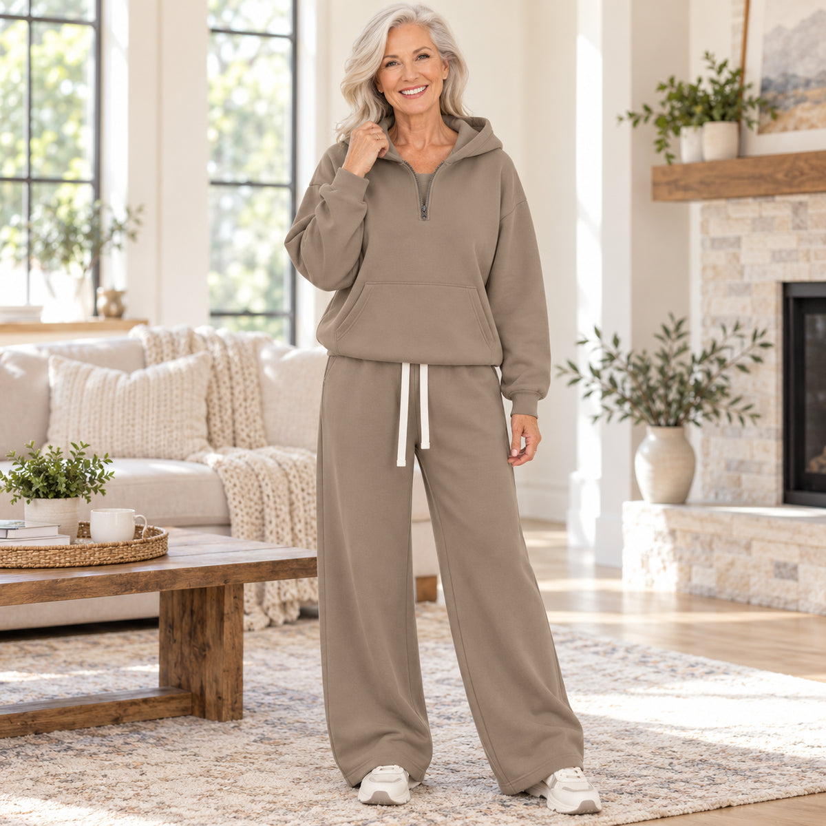 Women's Cozy Half-Zip Hoodie & Relaxed Pants Set
