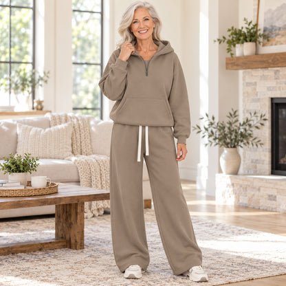 Women's Cozy Half-Zip Hoodie & Relaxed Pants Set