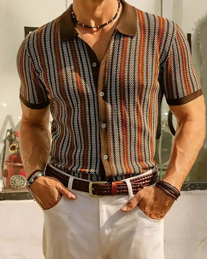 Men's Vintage Knit Polo Shirt | Casual Old Money Short Sleeve Golf Button Down