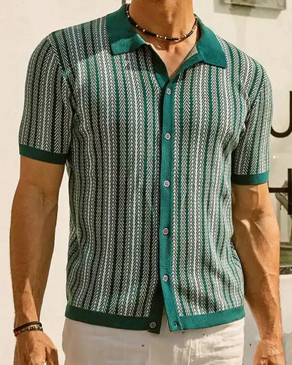 Men's Vintage Knit Polo Shirt | Casual Old Money Short Sleeve Golf Button Down