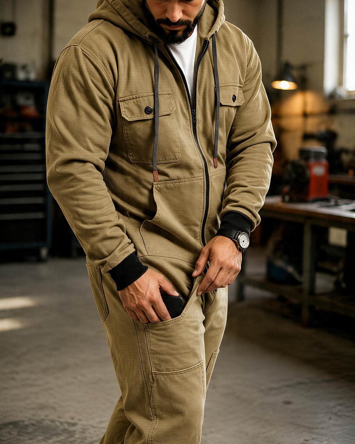 Men's Hooded Cargo Jumpsuit