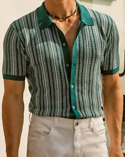 Men's Vintage Knit Polo Shirt | Casual Old Money Short Sleeve Golf Button Down