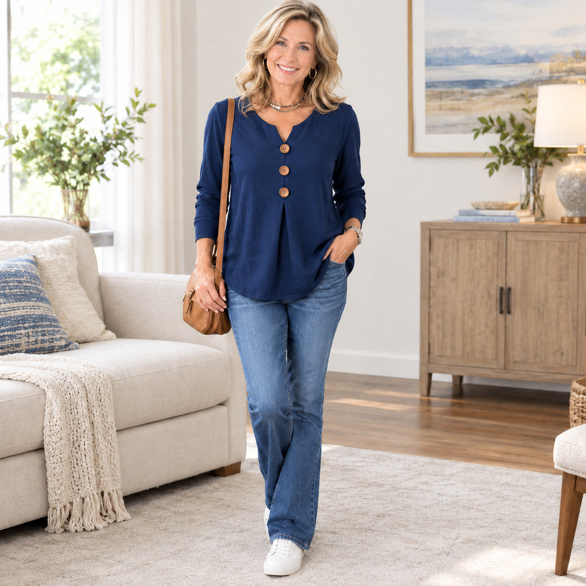 Women's Casual Button-Detail Long-Sleeve Blouse