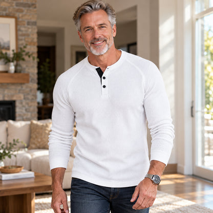 Men's Textured Henley Long Sleeve Shirt