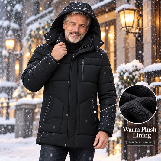 Men’s Hooded Plush-Lined Long Winter Puffer Coat