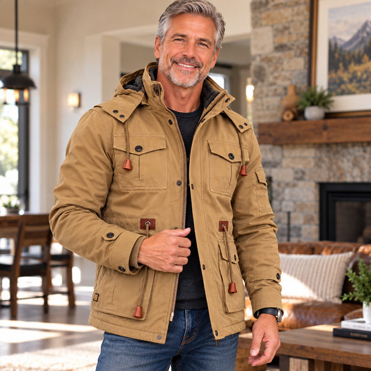 Men's Warm Fleece-Lined Hooded Utility Jacket