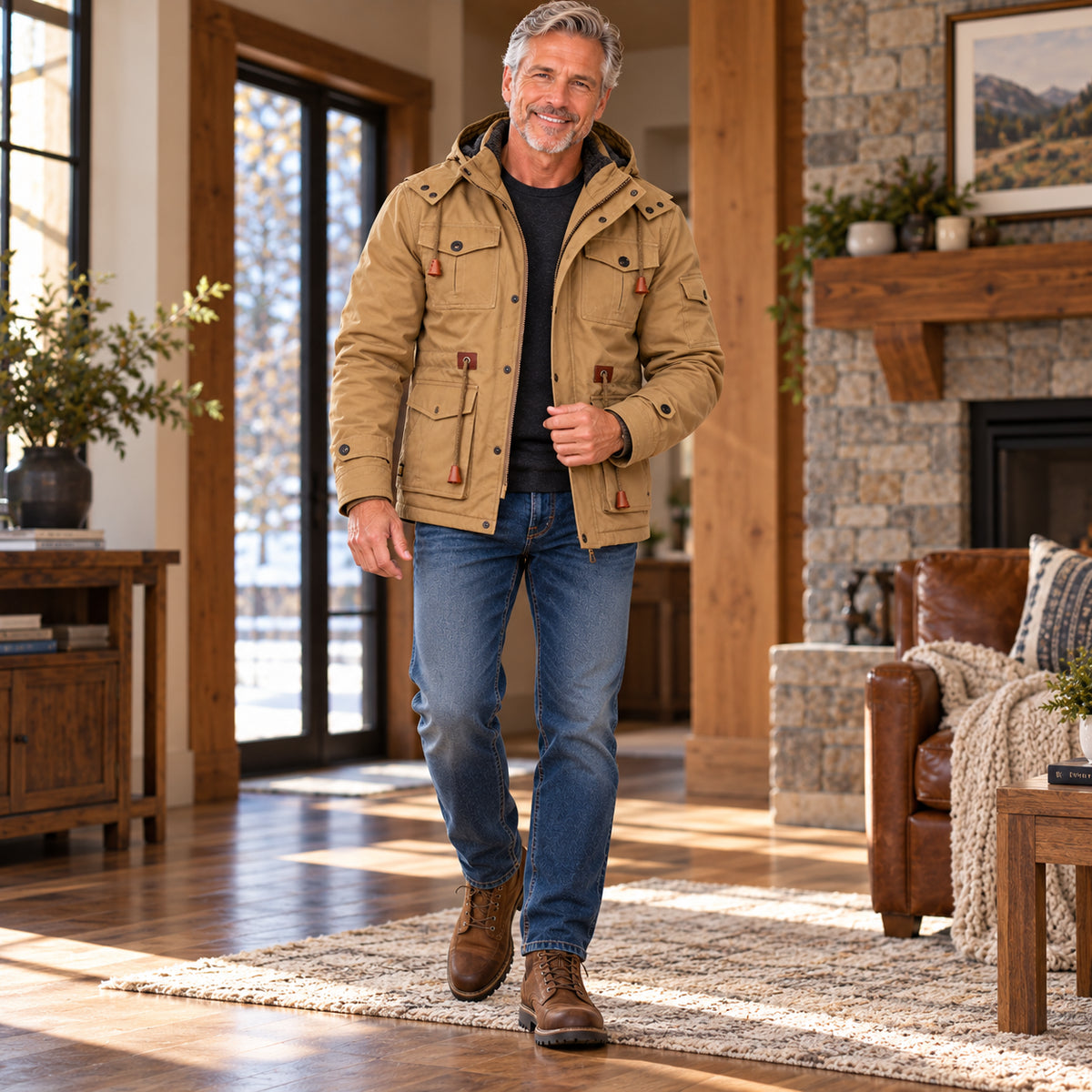 Men's Warm Fleece-Lined Hooded Utility Jacket