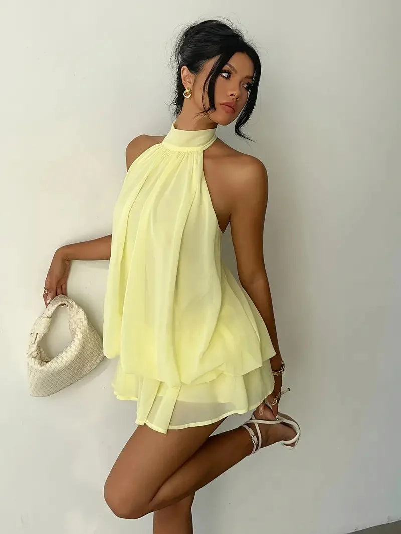 Women’s Flowy Halter Ruffle Romper