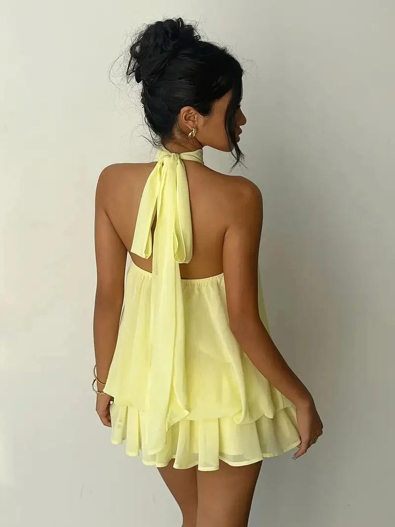 Women’s Flowy Halter Ruffle Romper