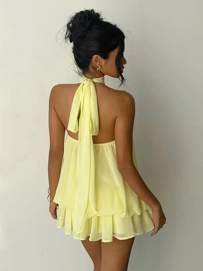 Women’s Flowy Halter Ruffle Romper