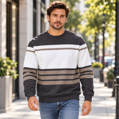 Men's Classic Colorblock Striped Relaxed Fit Sweatshirt