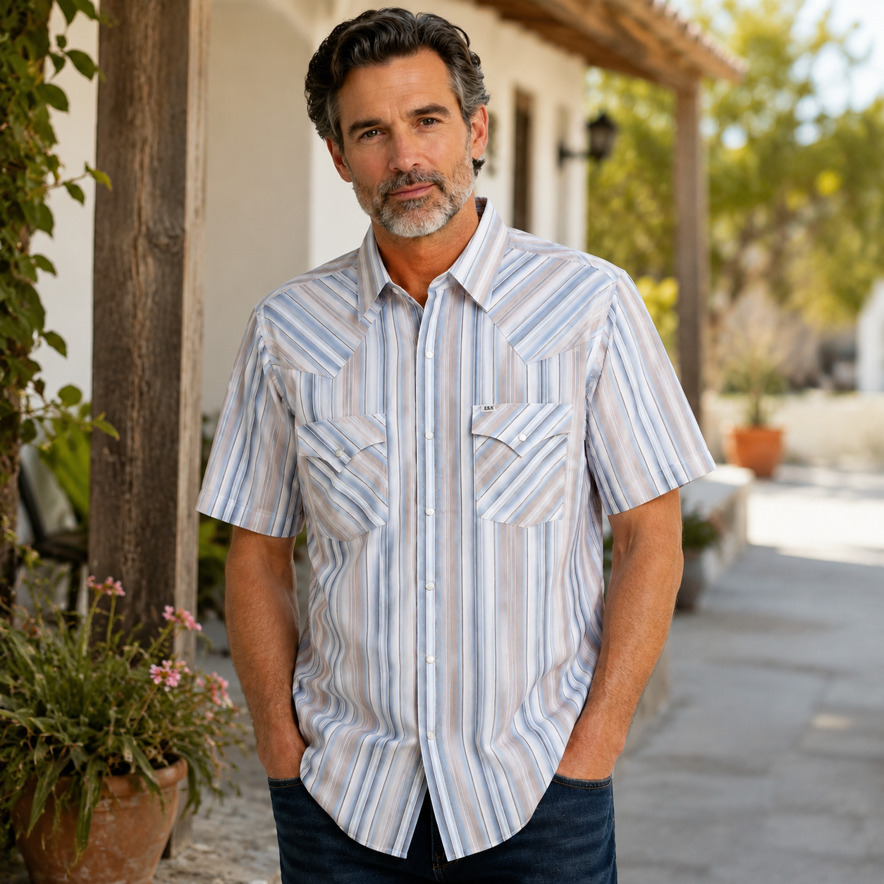 Men’s Classic Striped Western Pearl-Snap Shirt