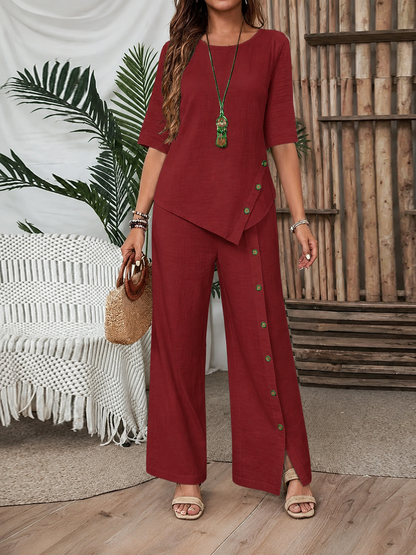 ✨Elegant Asymmetric Top & Wide-Leg Trouser Set