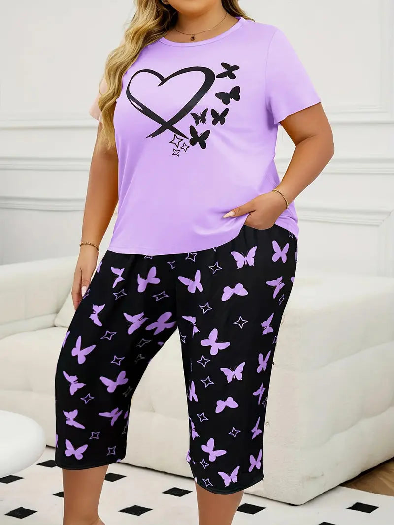 Plus Size Butterfly Heart Pajama Set