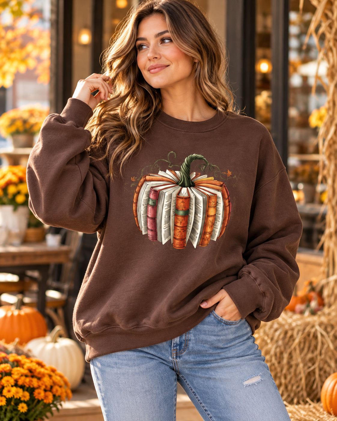 Women's Vintage Book Pumpkin Graphic Sweatshirt